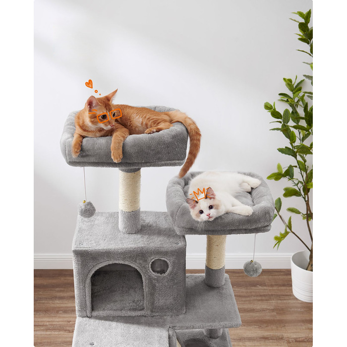 Скребниця для котів Feandrea, сіра, 161-220 см, 5 рівнів, сизаль