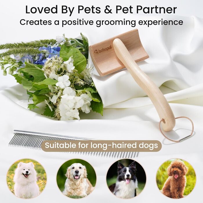 Щітка для собак з довгим хутром, для розчісування та видалення ковтунів, дерев'яна (бук), розмір M