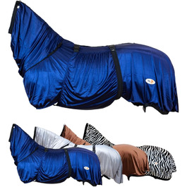 Екземерна ковдра для коней з нашолобником та захистом живота – ковдра від комах з дрібною сіткою, подвійний фронтальний замок та підв'язки для ніг – ковдра для коней для активного відпочинку у нічному блакитному кольорі – 125 см, нічний блакитний 125 см