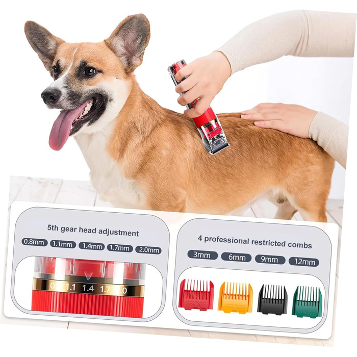 Безшумний бездротовий тример для домашніх тварин BESPORTBLE з LED-дисплеєм, миється, аксесуари для собак та котів, регульована швидкість, насадки-гребінці, 18.00x4.50x4.00 см, червоний