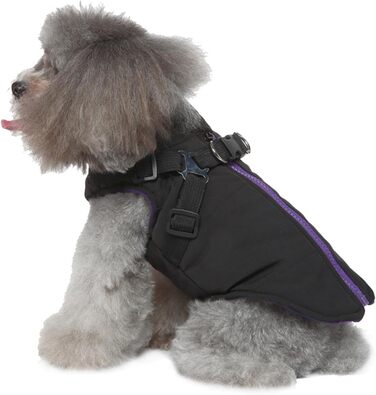 Водонепроникна куртка для собак з повдцем та D-подібними кільцями - тепла куртка для собак на блискавці, маленька одяг для собак (Чорний, S)