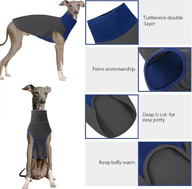 Пуловер для великих собак з флісу, ультра м'який, без рукавів, з високим коміром (XXL, обхват грудей: 62 см, сірий)