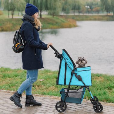 Дитяча коляска для собак і котів Haustier, 4 колеса, швидко складається, легка, для середніх та маленьких тварин (Сапфір)