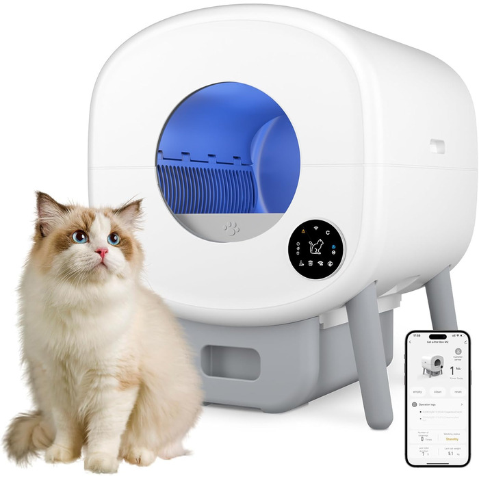 Автоматичний лоток для котів XXL 95л з самоочищенням та керуванням через додаток – велика місткість, включає килимок та 3 рулони пакетів