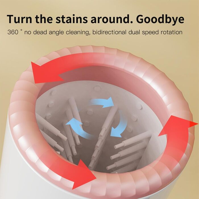 Автоматичний очищувач лап для собак, USB-зарядний, з м'якого силікону, 360° обертання, масаж лап, білий/рожевий