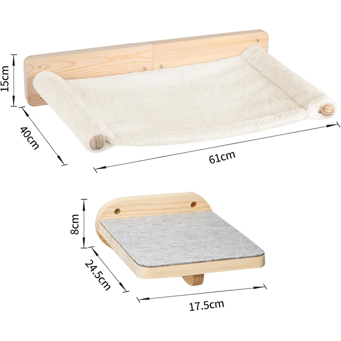 Крісло-гамак для котів на стіну, гамак для котів, міцний гамак для котів на стіну до 35 кг, кліматична стіна для котів, ліжко для котів для сну та відпочинку - 61 * 40 * 15 см – білий