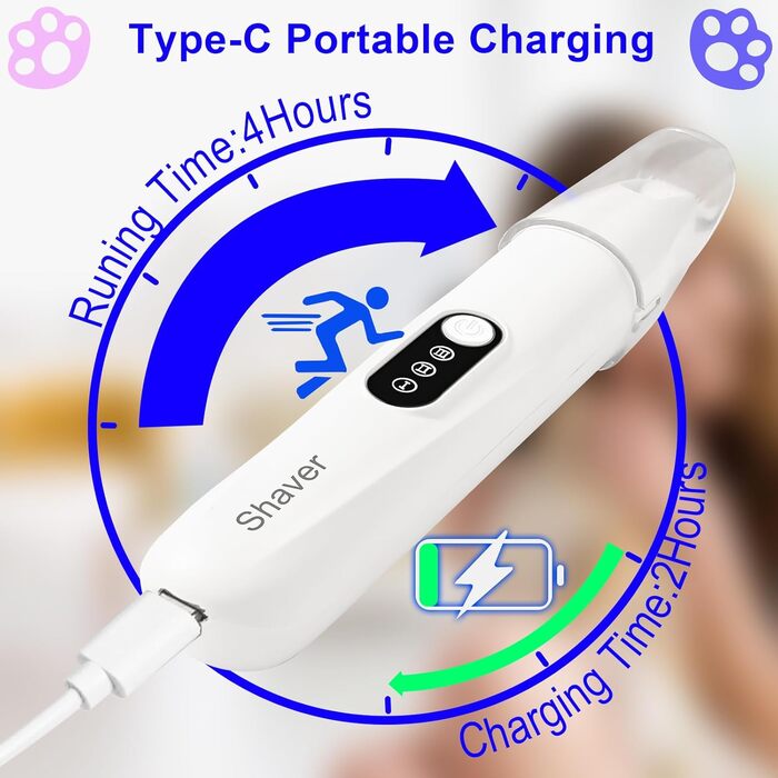 Триммер для собак з LED-підсвічуванням - набір для догляду за шерстю без шуму, з широкою 18 мм насадкою, бездротовий, для стрижки лап, очей, вух та мордочки
