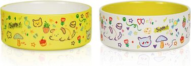 Набір мисок для собак та котів YOBRO (2 шт.), жовто-білі, 482 мл, 13 см, антиковзні, для води та корму