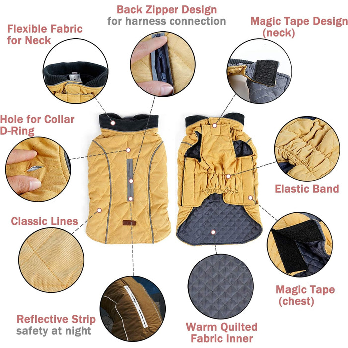 Тепла жилетка для собак TFENG з відбиваючими елементами, розмір XL, помаранчевий колір