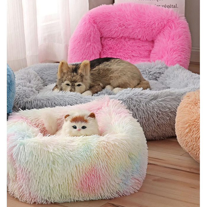 Крісло-ліжко для собак велике, м'яке, з плюшу, тепле, зручне, для малих, середніх та великих собак (L, 80 x 70 x 18 см, блакитний)