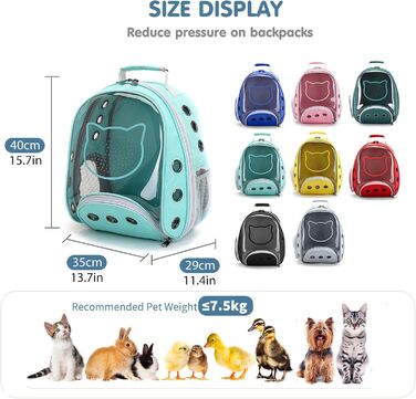 Рюкзак для котів та маленьких собак PETCUTE, дихаючий, знімний килимок, до 6 кг, з прозорим вікном, для подорожей (Цянова)
