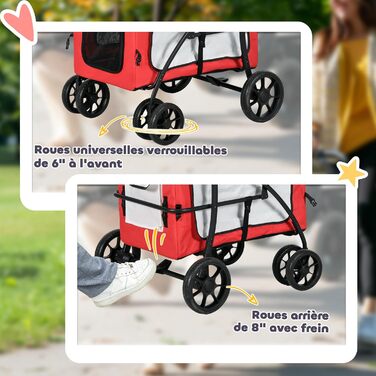 Візок для тварин PawHut 2-в-1: для собак, котів та дітей, з люлькою, червоний