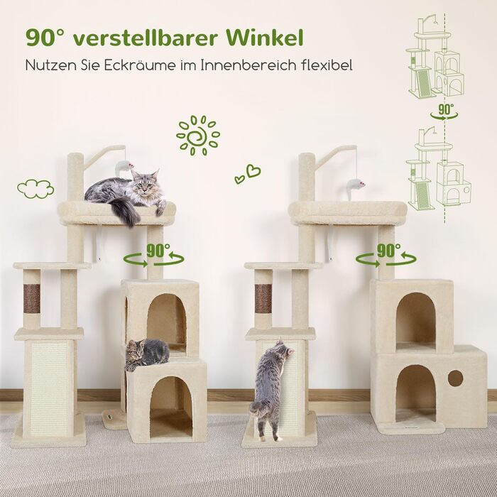 Драбина-кіготь Globlazer для котів XL, бежева, з 2 будиночками, платформа, іграшки, для великих котів та сениорів