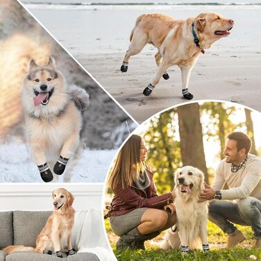 Чоботи для собак AMOMYDOG, 4 шт. Дихаючі, з неслизькою підошвою, регульовані світловідбиваючі застібки-липучки. Підходять для малих, середніх та великих собак (Чорний, L)