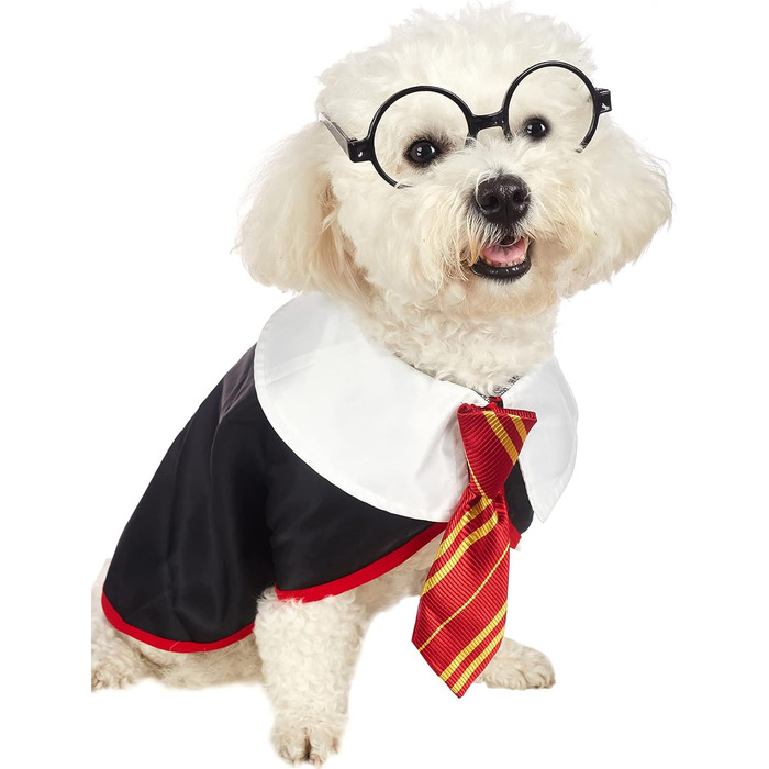 Сорочка для собак на Хелловін Impoosy: кумедний костюм кота-чаклуна, м'який одяг з окулярами (розмір M, обхват шиї 35,6 см) чорний