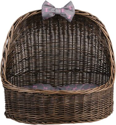 Плетіний лежак для кота з подушкою, з лози (темно-коричневий/сірий)