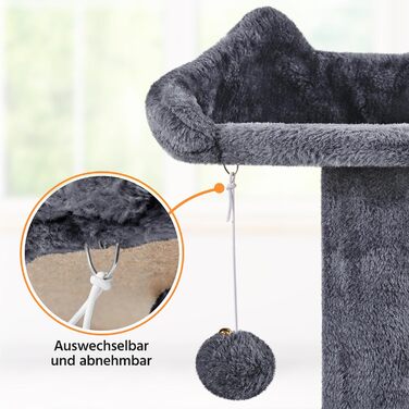 Кігтеточка велика Yaheetech 158 см, Кліматичний комплекс для котів з 3 платформами, 3 стовпчиками для шліфування, 2 будиночками, м'ячиками, сірий