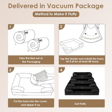 Ортопедичне ліжко для собак EHEYCIGA, 76x51 см, Memory Foam, для собак середніх та маленьких порід, вологостійке, з високим бортиком, чорне (104x68.5x17 см)