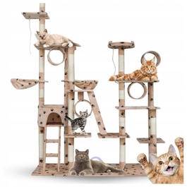 Величезний ігровий комплекс для котів XXL (255 см) — Дряпалка-вежа з гамаком, тунелем та будиночком, бежевий