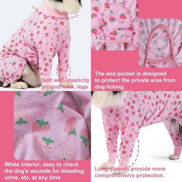 Захисний боді для собак після операції: для сук та кобелів, дихаючий, з захистом рани, альтернатива E-Collar, розмір XXL, колір полуниця