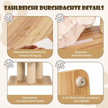 Багатоповерховий котячий комплекс COSTWAY з дерева, 191 см: кігтеточка, гамак, будиночок, кошик, стовпчики з сизалю, активний ігровий комплекс для котів, бежевий, 6 поверхів