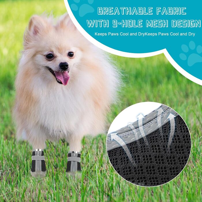 Чоботи для собак, захист подушечок лап, Outdoor, 4 шт. З відбиваючим кріпленням на липучці, дихаючі, регульовані, для малих та середніх собак (Чорний, 5)