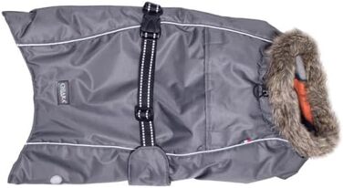 Теплий зимовий пуховик для собак Chiara з шлейкою, сірий, розмір L, з відбиваючими смугами та штучним хутром