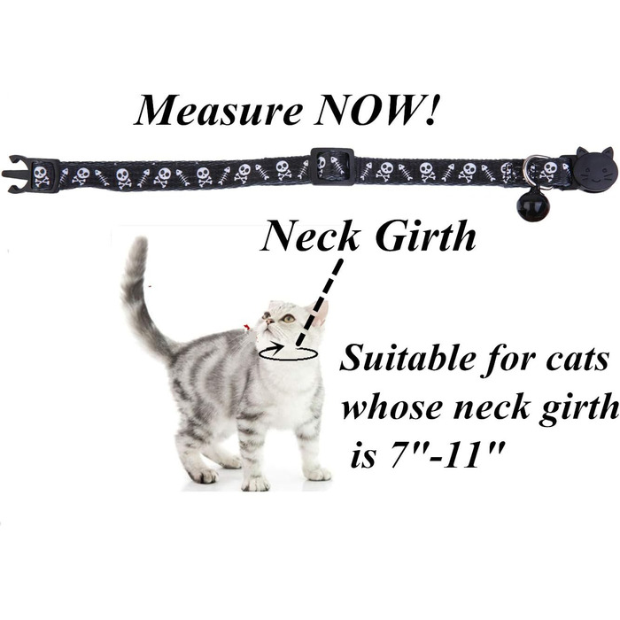 Нашийник для котів та маленьких собак BoomBone Totenkopf з дзвіночком, 2 шт., чорно-білий, нейлон, розмір 17.8-27.9 см