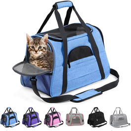 Транспортна переноска для собак та котів, складна, з м'якою підстилкою (блакитна)