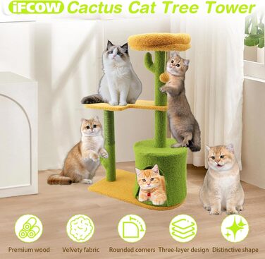iFCOW Крактауерм: кігтеточка-вежа з платформами та стійкою 80 см для котів середніх порід
