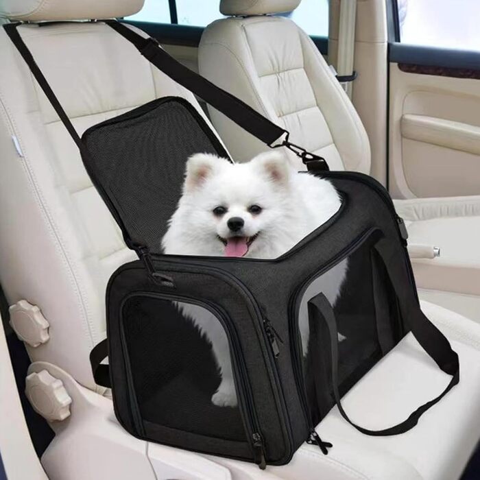 Транспортна переноска для собак та котів, чорна. Складана переноска для тварин, зручна сумка-переноска для маленьких собак та котів.