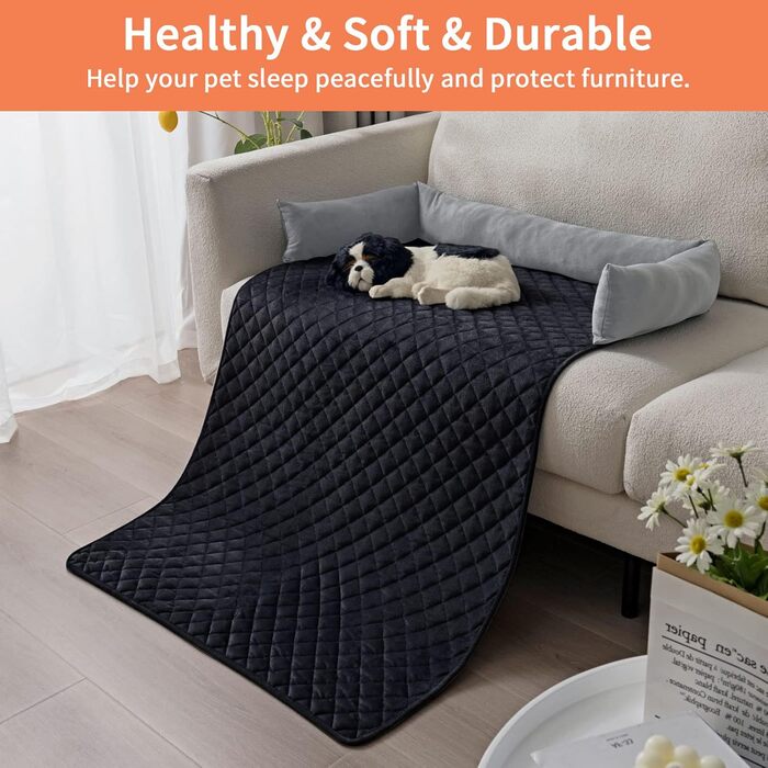 М'яке ліжко-матрац для собак і котів з велюру, антиковзаюче, миється, 75x120 см, сірий/чорний