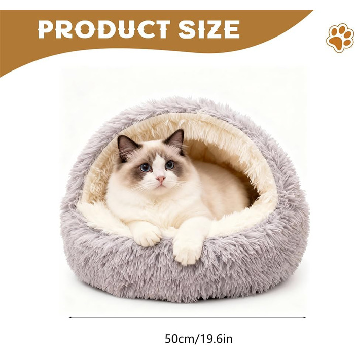 М'яке ліжко для кота, 50 см, затишне котяче ліжечко для маленьких кошенят та великих котів, миється, підходить для собак, тепле зимове ліжко для котів та собак