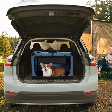 Складаний тканинний бокс для собак Petsfit M, синій – переноска для авто та дому з 3 дверцятами, для середніх порід, легка у транспортуванні