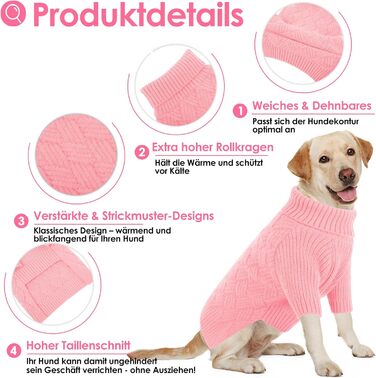 Пуловер для собак AOFITEE, теплий зимовий пуловер з коміром-гетром, для маленьких собак, чихуахуа, французького бульдога (XL, Рожевий)