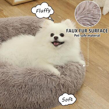 Кругле м'яке ліжко для собак та котів з ковдрою, середнього розміру, коричневе, 61 см, ковдра 71x23 см