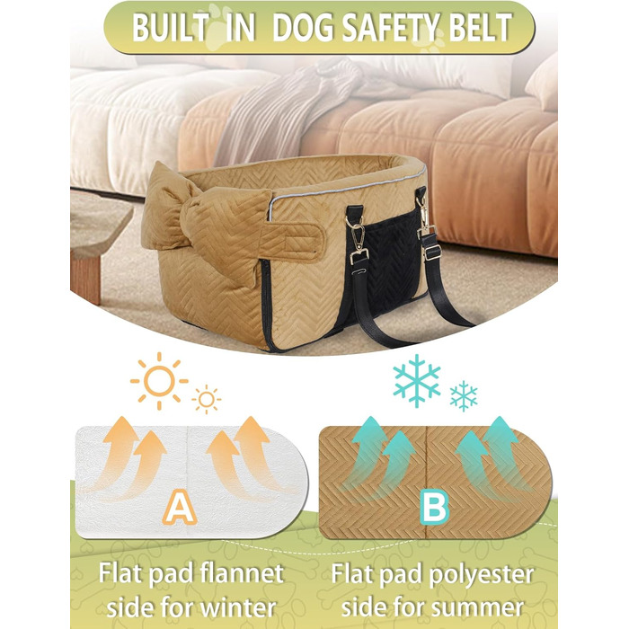 Автокрісло для собак маленьких порід, переноска для собак до 5,9 кг, з м'яким, знімним, миючим подушкою (Колір: Коричневий)