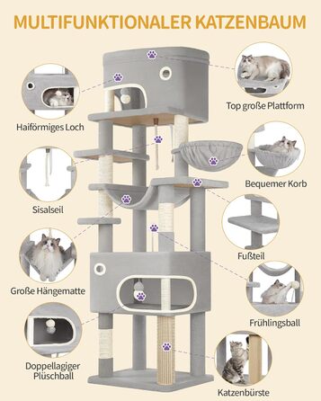 Драбина-кіготь для котів Hzuaneri, 178 см, XXL, сірий