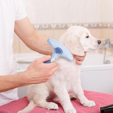 Щітка для собак, гребінець для догляду за шерстю, дворядний інструмент для видалення ковтунів та спутаного волосся з антиковзною ручкою, білий колір