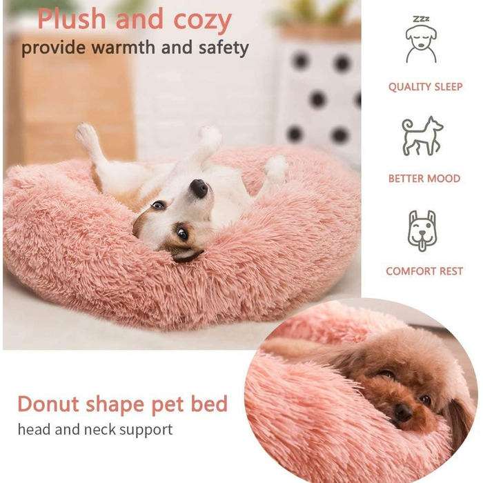 Кругле ліжко для собак та котів, м'яке, плюшеве, Ø 50 см, рожеве