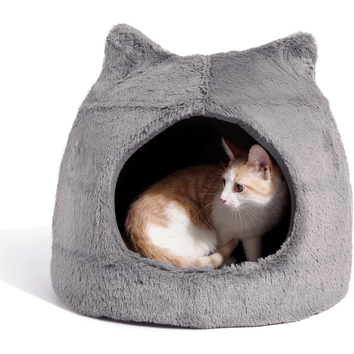 Будиночок Meow Hut для котів та собак з хутром, сірий, розмір S