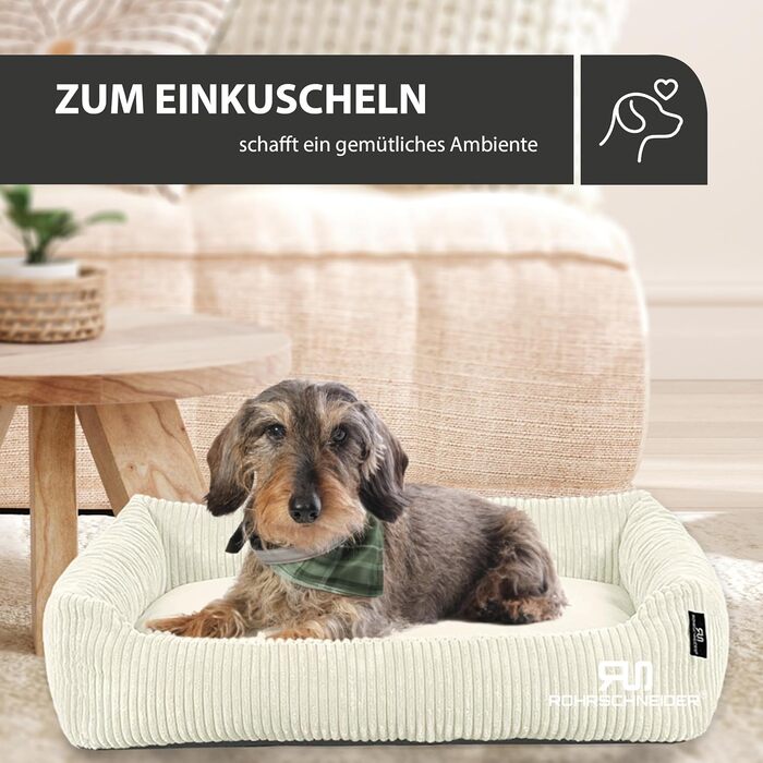 Лежанка для собак Rohrschneider, миюча, для маленьких та середніх собак, з подушкою Cord, 70x50 см, включає пакети для прогулянок (ваніль, широка тканина Cord)