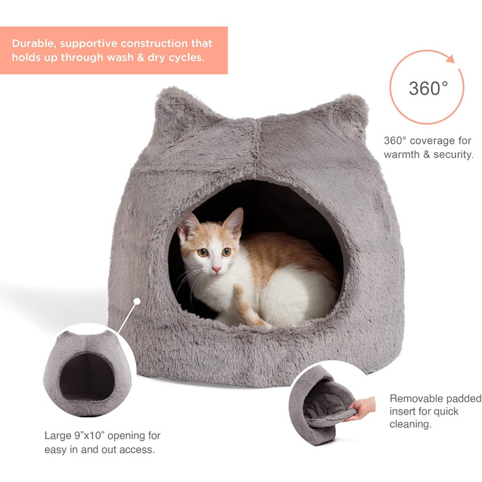 Будиночок Meow Hut для котів та собак з хутром, сірий, розмір S