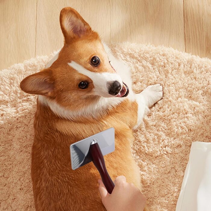 Щітка для собак та котів з дерев'яно-металевим руків'ям, самоочисна, м'яка, антик-дизайн, ергономічна, для довгошерстих порід (пудель, лабрадор)