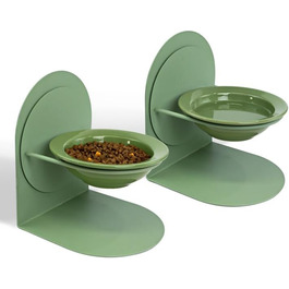 Підвищений годівниця для котів, керамічна миска для корму з металевим підставкою, протиковзна, не протікає, для дому (2 шт, зелена)