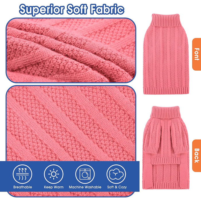 Пуловер для собак Queenmore середнього розміру, для дівчаток та хлопчиків, м'який пуловер для собак на Різдво, водолазка, одяг для домашніх тварин, в'язаний, м'який, M Рожевий