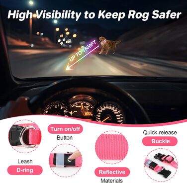 Світлодіодна нашийник для собак Feycig з USB-зарядкою, водонепроникний, регульований, 3 режими, для малих, середніх та великих собак (світлороже, S(28-40см))