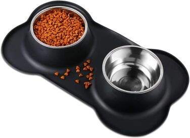 Набори мисок для собак та котів з нержавіючої сталі з силіконовим килимком, чорного кольору