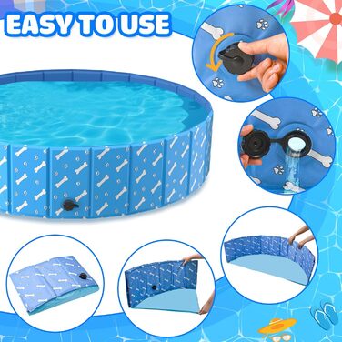 Басейн для собак великих порід LTFIOON, 120x30 см, складаний, з дренажним клапаном, з неслизького PVC, для собак, котів та дітей