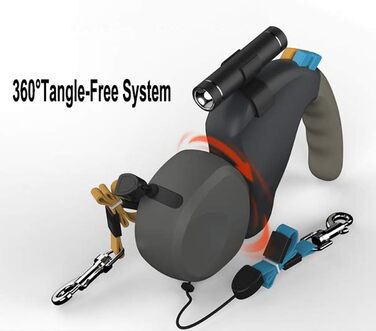 Висувна собача повідка, подвійна повідка для 2 собак, зручна ручка з піни, автоматична повідка, для великих та середніх собак, чорна